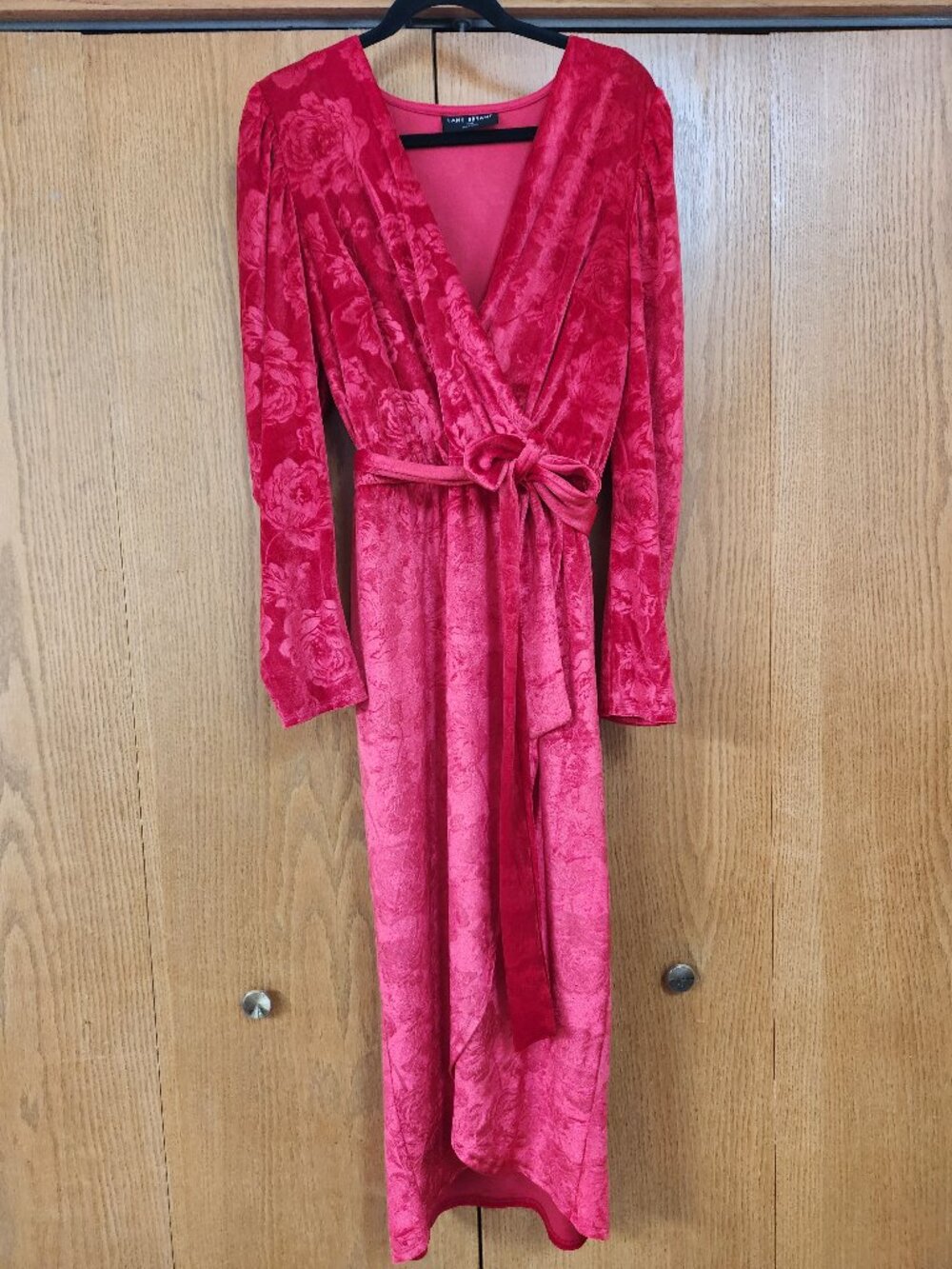 Lane Bryant Red Velvet Floral Embossed Faux Wrap Midi Dress 18/20